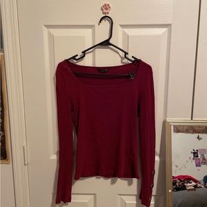 SHEIN Red Long Sleeve Ribbed Top w Sleeve button detail - M